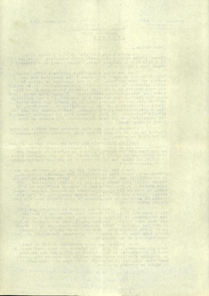 Δακτυλογραφημένη επιστολή του Samuel Baud-Bovy προς τη Δέσποινα Μαζαράκη