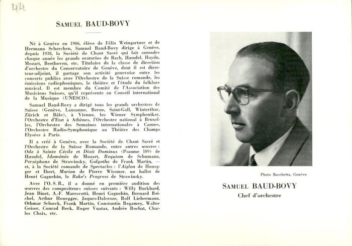 Samuel Baud-Bovy: Chef d' orchestre